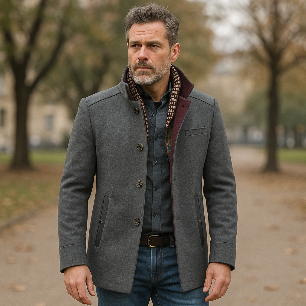 Men's Thick Stand Collar Detachable Scarf Wool Coat