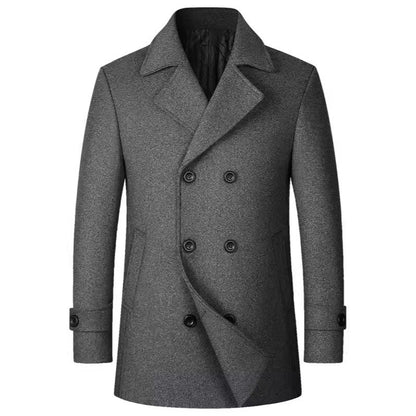 Men's Double Breasted Turn-down Collar Wool Blend Pea Coat