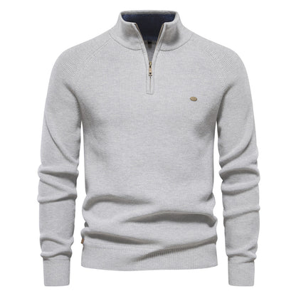 Mens Stand Collar Solid Color Knitted Pullover Sweater