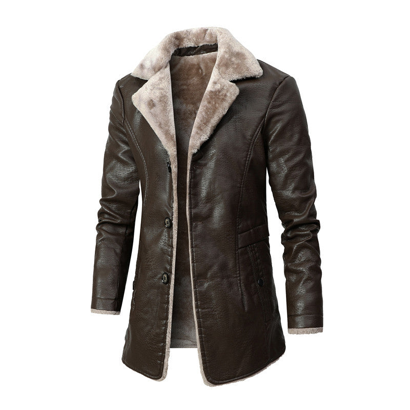 Men's Thick Slim Fit Fleece Lined Leather Jacket