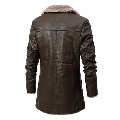 Men's Thick Slim Fit Fleece Lined Leather Jacket