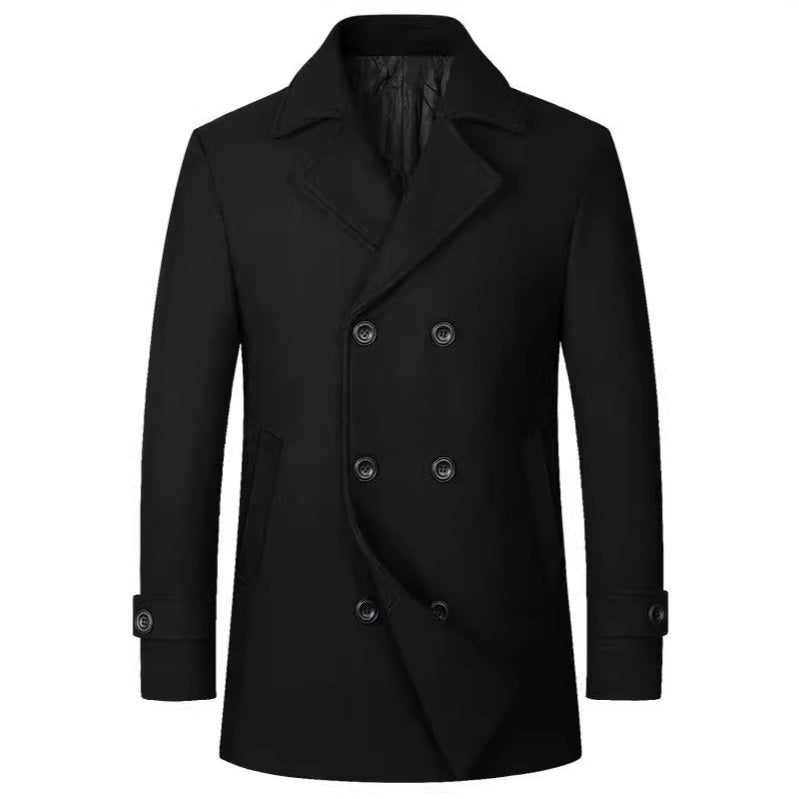 Men's Double Breasted Turn-down Collar Wool Blend Pea Coat