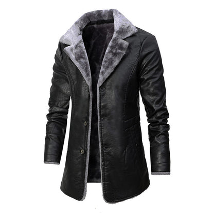 Men's Thick Slim Fit Fleece Lined Leather Jacket