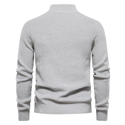 Mens Stand Collar Solid Color Knitted Pullover Sweater