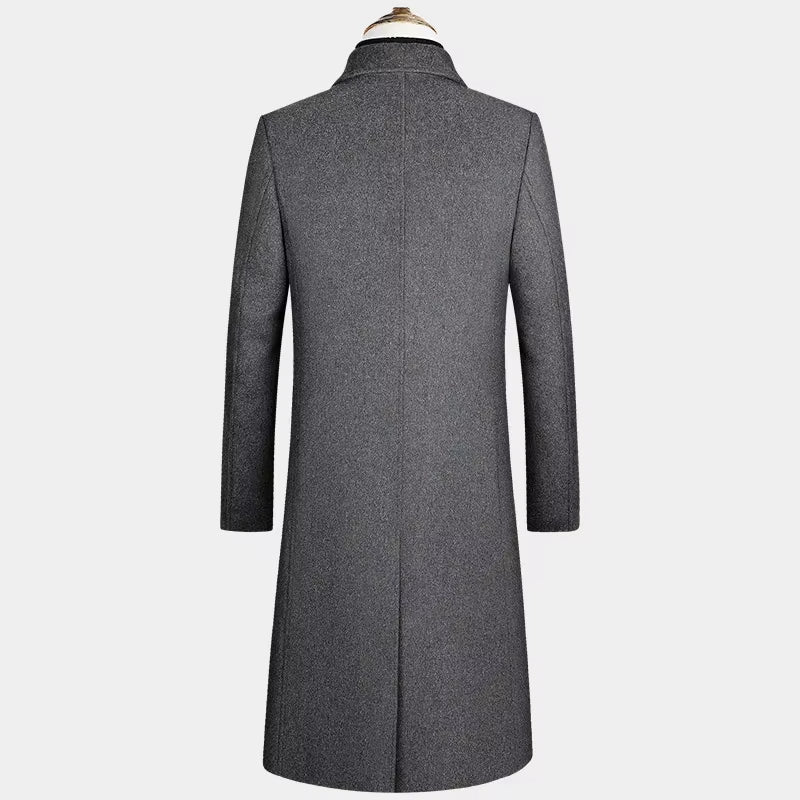 Men's Windproof Single Breasted Long Wool Trench Coat