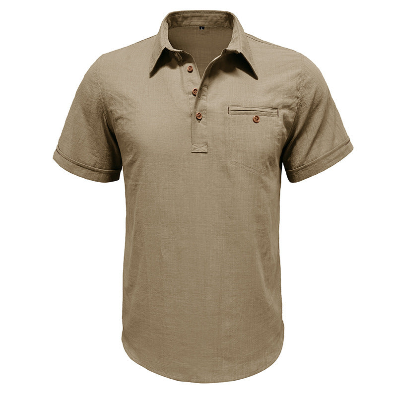 Men's Cotton Linen Business Casual Polo Shirts