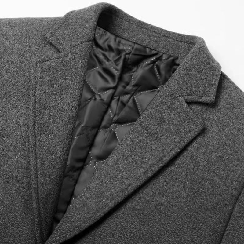 Men's Windproof Single Breasted Long Wool Trench Coat