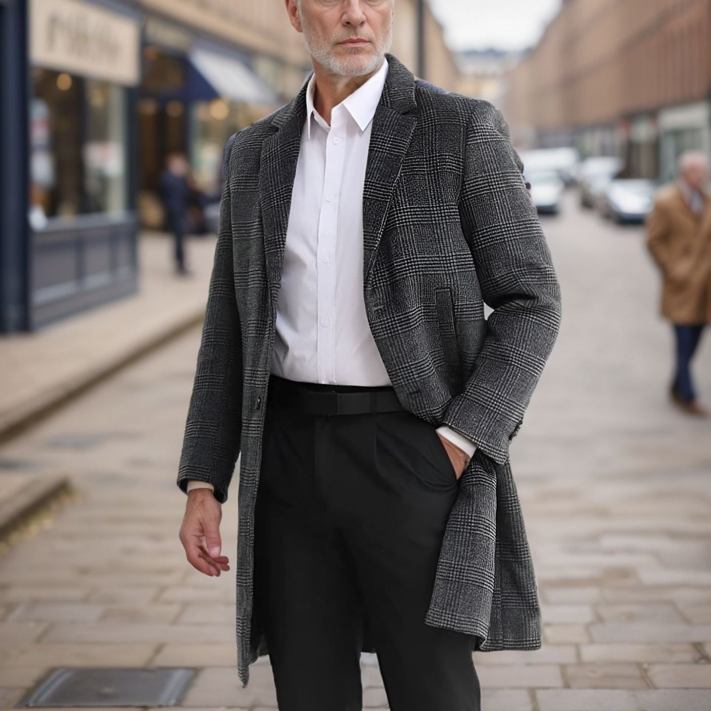 Men's Classic Stylish Business Casual Stripe Wool Coat