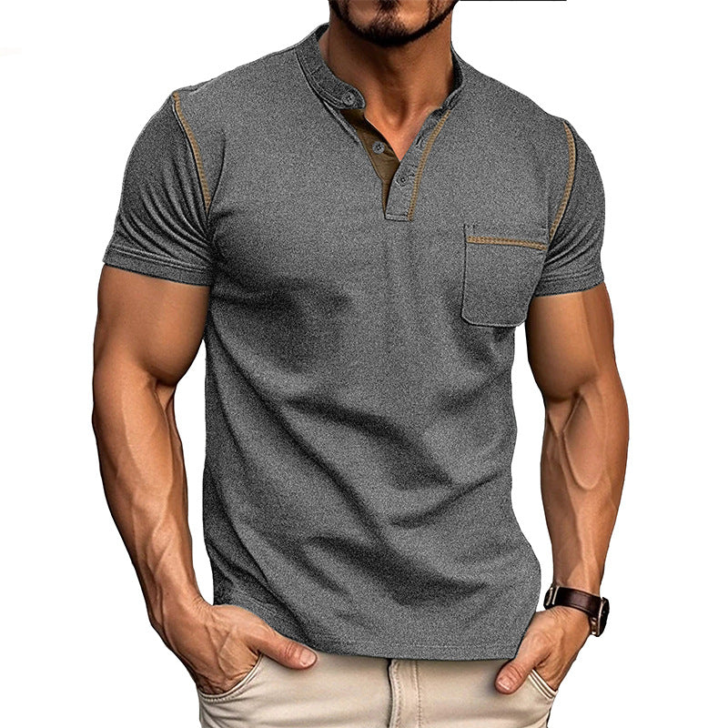 Men's Casual Slim Fit Button Henley Shirt with Pocket