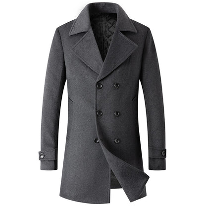 Men's Winter Casual Double Breasted Wool Blend Coat