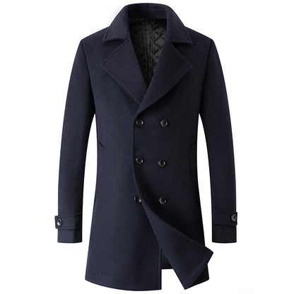 Men's Winter Casual Double Breasted Wool Blend Coat