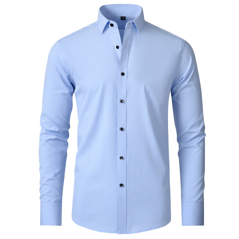 Men's Elastic Dress Shirts, Slim Fit Long Sleeves Shirt