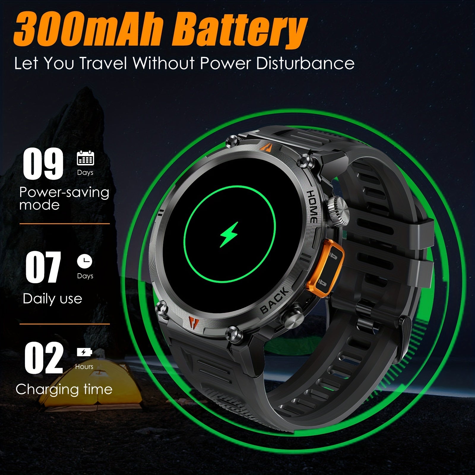 3ATM Waterproof Tactical Rugged Smart Watch with Bluetooth Call, Compatible With Android