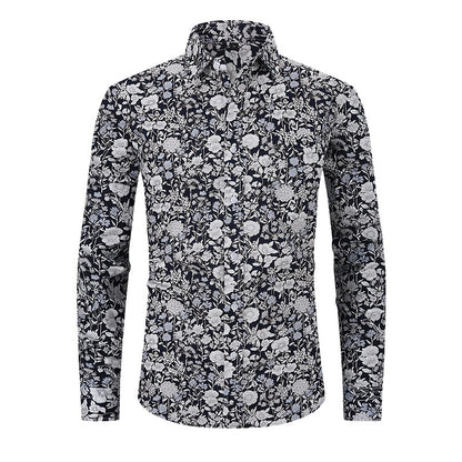 Men's Fashion Business Casual Flower Print Shirt