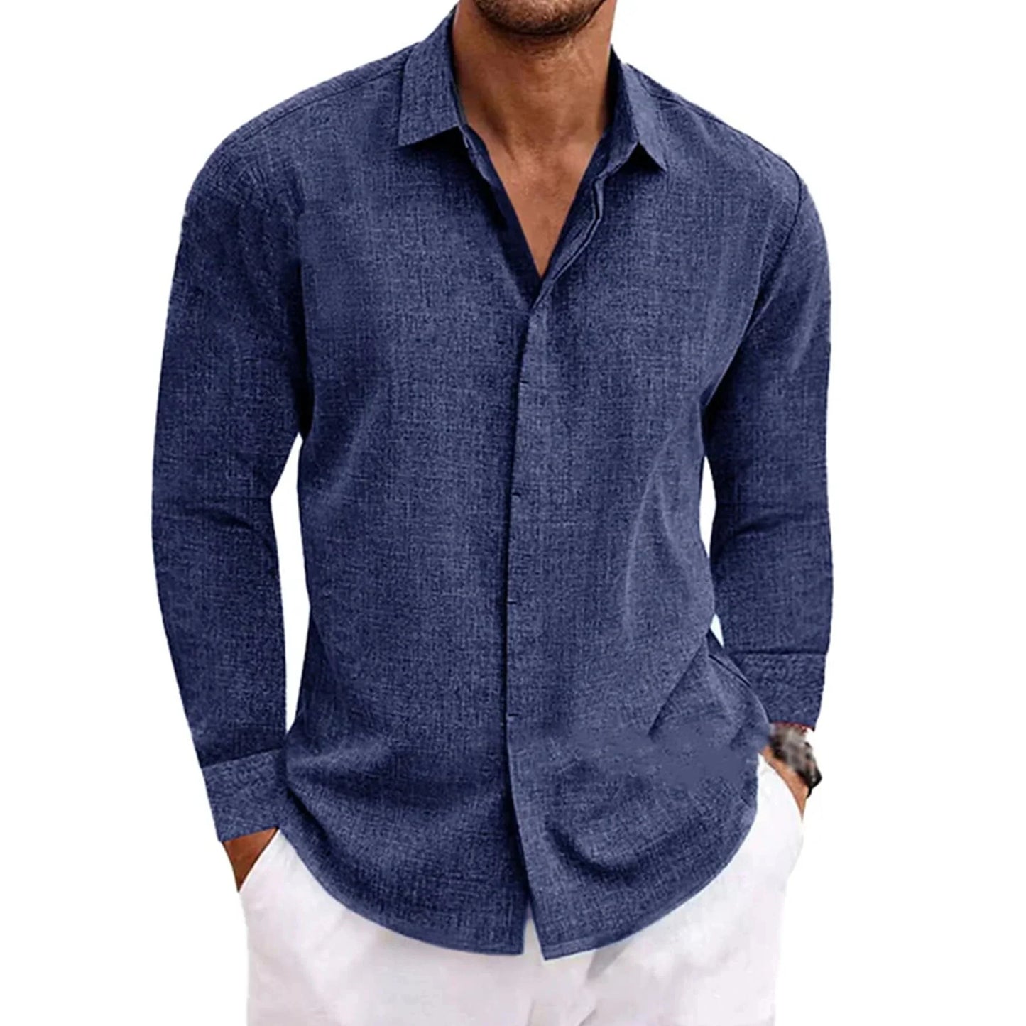 Men's Casual Cotton Linen Long Sleeve Shirt