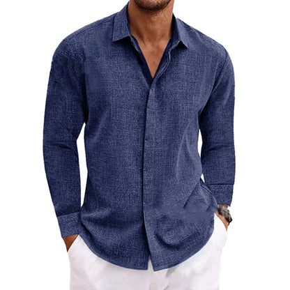 Men's Casual Cotton Linen Long Sleeve Shirt