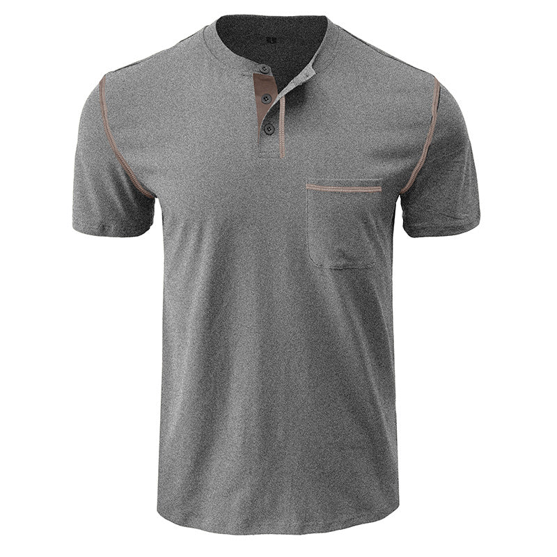 Men's Casual Slim Fit Button Henley Shirt with Pocket