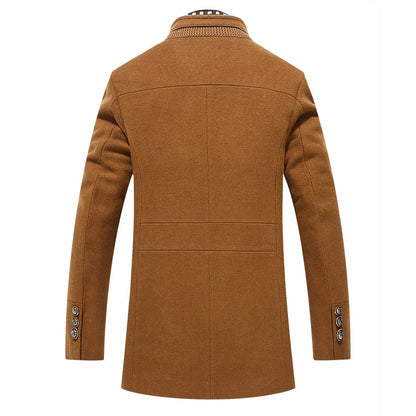Men's Thick Stand Collar Detachable Scarf Wool Coat