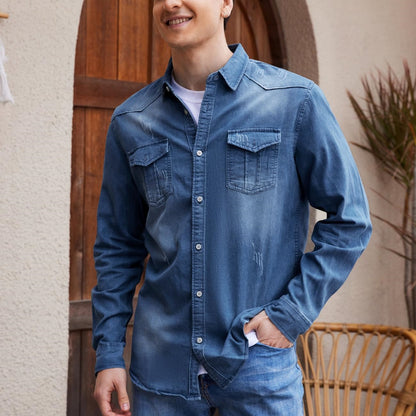 Men's Retro Cotton Long Sleeve Denim Shirt