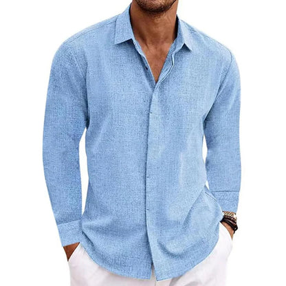Men's Casual Cotton Linen Long Sleeve Shirt