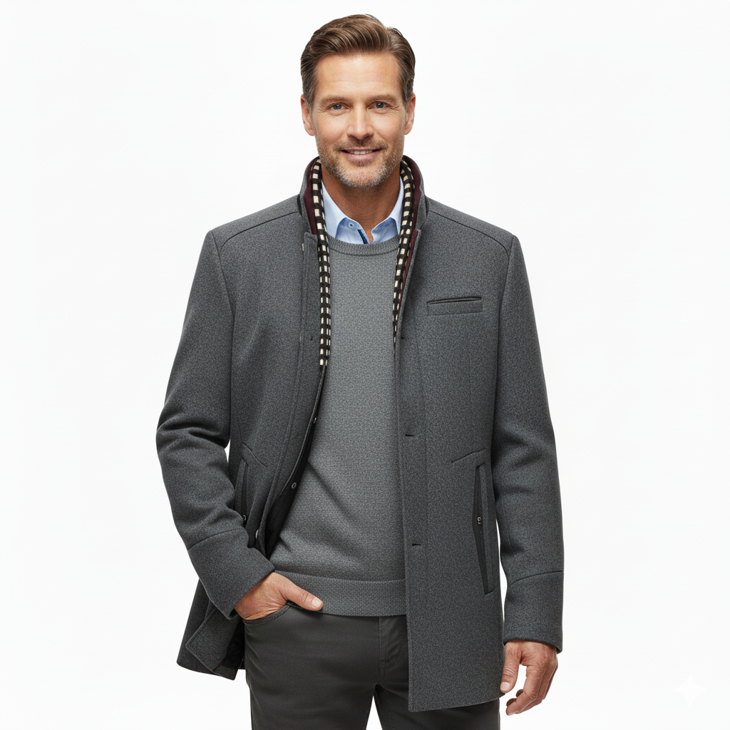 Men's Winter Thick Stand Collar Detachable Scarf Wool Coat