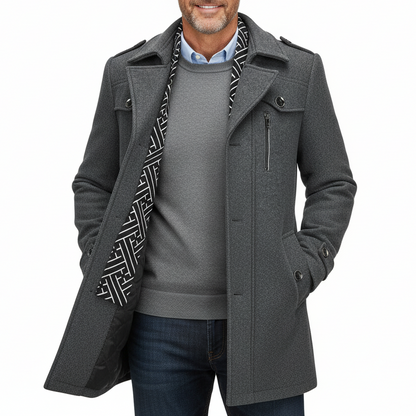 Men's Winter Warm Thick Wool Blend Coat with Removable Scarf