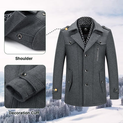 Men's Winter Warm Thick Wool Blend Coat with Removable Scarf