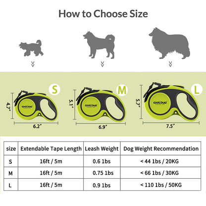 Retractable Dog Leash, 16 ft Pet Walking Leash, One Button Break & Lock, Heavy Duty, Strong Nylon Tape, Tangle-Free