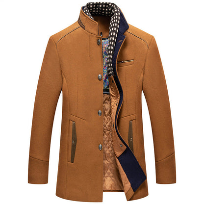 Men's Thick Warm Stand Collar Wool Coat With Detachable Scarf
