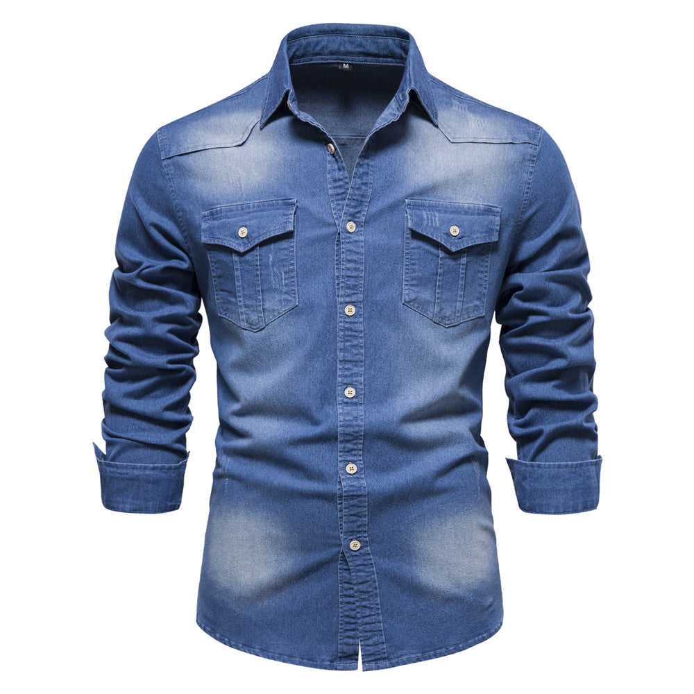 Men's Retro Cotton Long Sleeve Denim Shirt