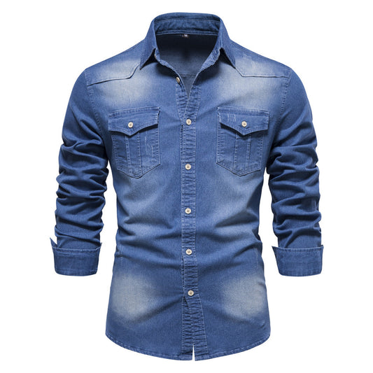 Men's Retro Cotton Long Sleeve Denim Shirt