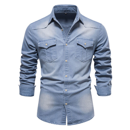 Men's Retro Cotton Long Sleeve Denim Shirt