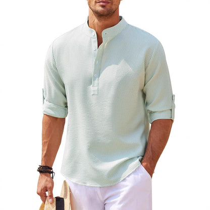 Men's Breathable Waffle Henley Long Sleeve Shirt