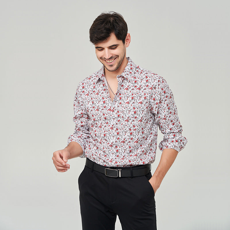 Men's Fashion Business Casual Flower Print Shirt