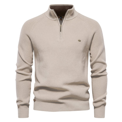 Mens Stand Collar Solid Color Knitted Pullover Sweater