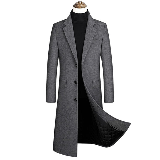 Men's Windproof Single Breasted Long Wool Trench Coat