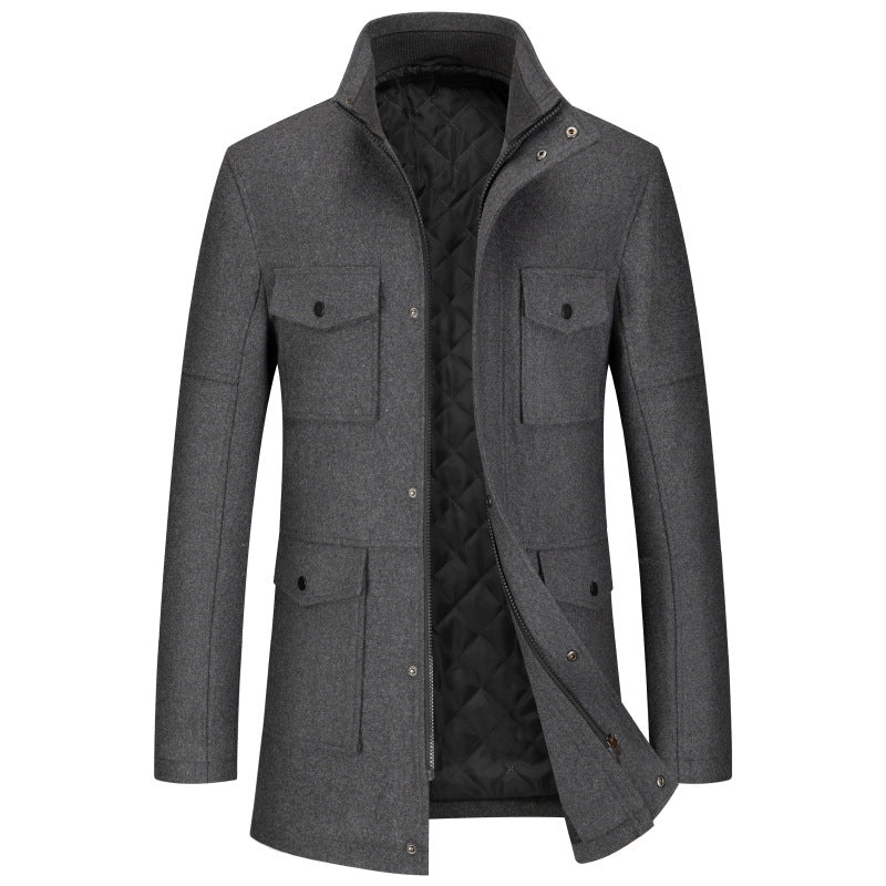 Men's Retro Four Pockets Business Wool Blend Coat