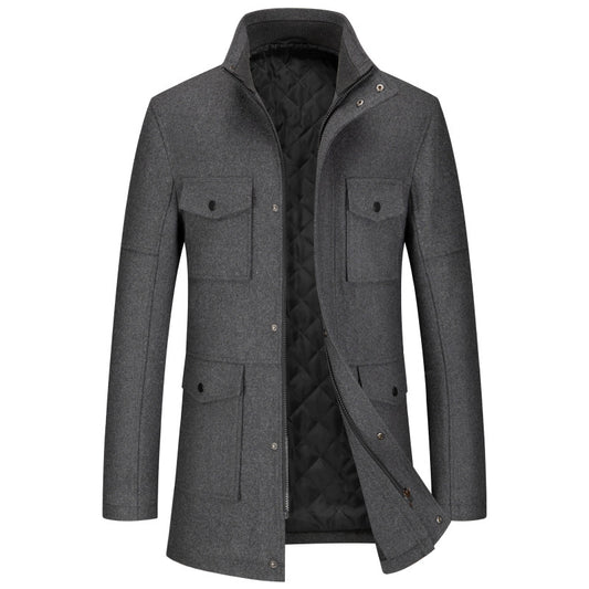 Men's Retro Four Pockets Business Wool Blend Coat