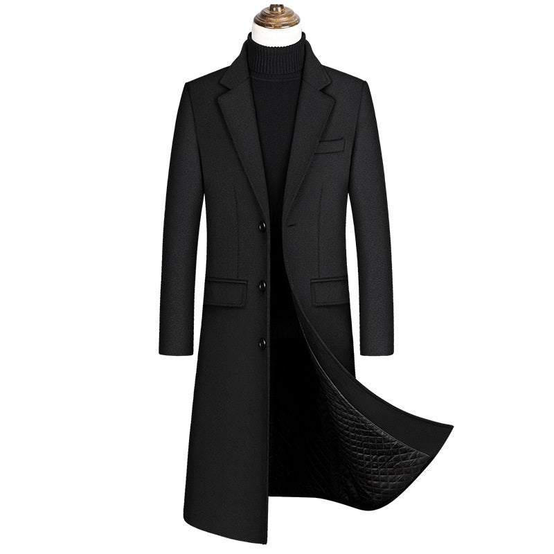 Men's Windproof Single Breasted Long Wool Trench Coat