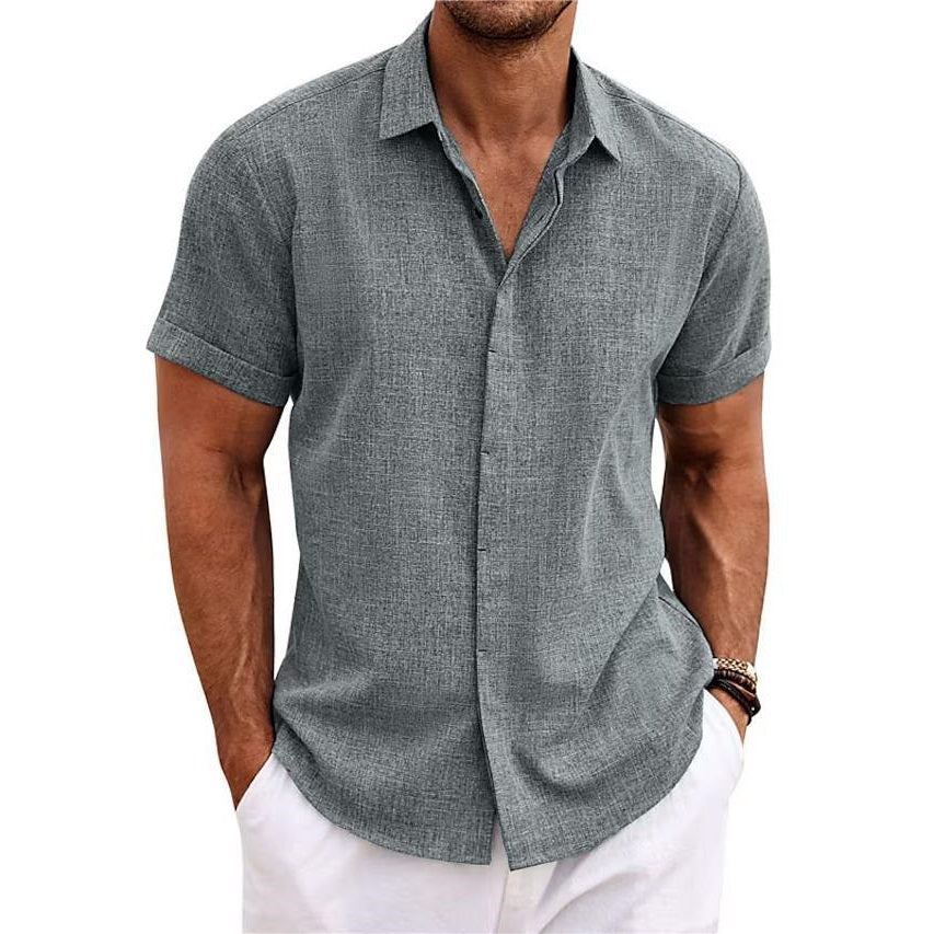 Men's Casual Cotton Linen Short Sleeve Shirt