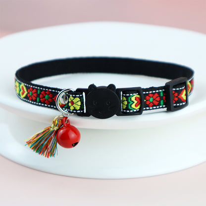 Pet Cat Collar With Bell And Tassel, Colorful Woven Pet Collar Adjustable Cat Collar With Bell Pendant