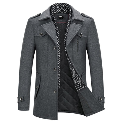 Men's Winter Warm Thick Wool Blend Coat with Removable Scarf