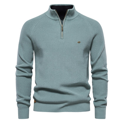 Mens Stand Collar Solid Color Knitted Pullover Sweater