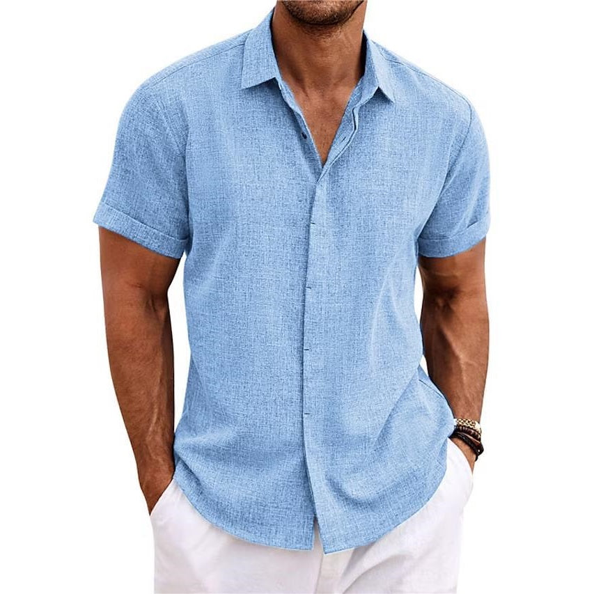 Men's Casual Cotton Linen Short Sleeve Shirt