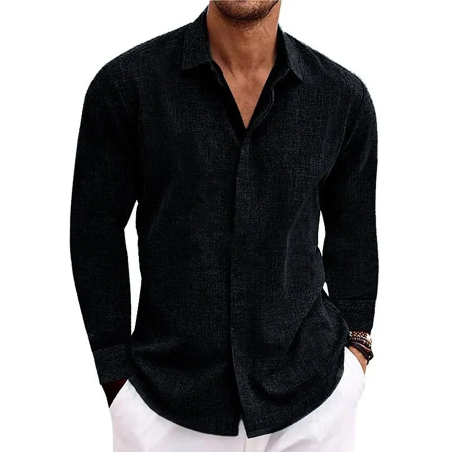Men's Casual Cotton Linen Long Sleeve Shirt