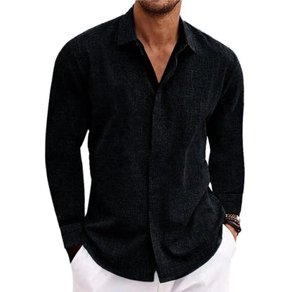 Men's Casual Cotton Linen Long Sleeve Shirt