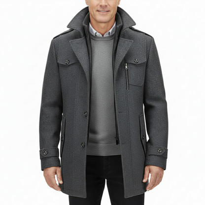 Men's Classic Warm Double-Layer Collar Wool Blend Coat
