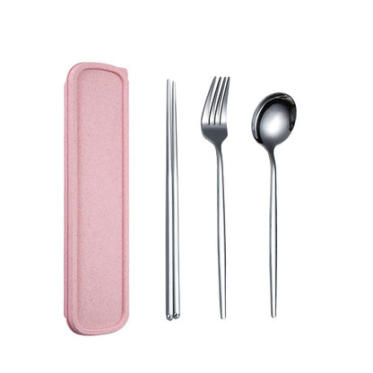 Travel Utensils, 18/8 Stainless Steel 3pcs Cutlery Set Portable Camp Reusable Flatware Silverware, Include Fork Spoon Chopsticks with Case