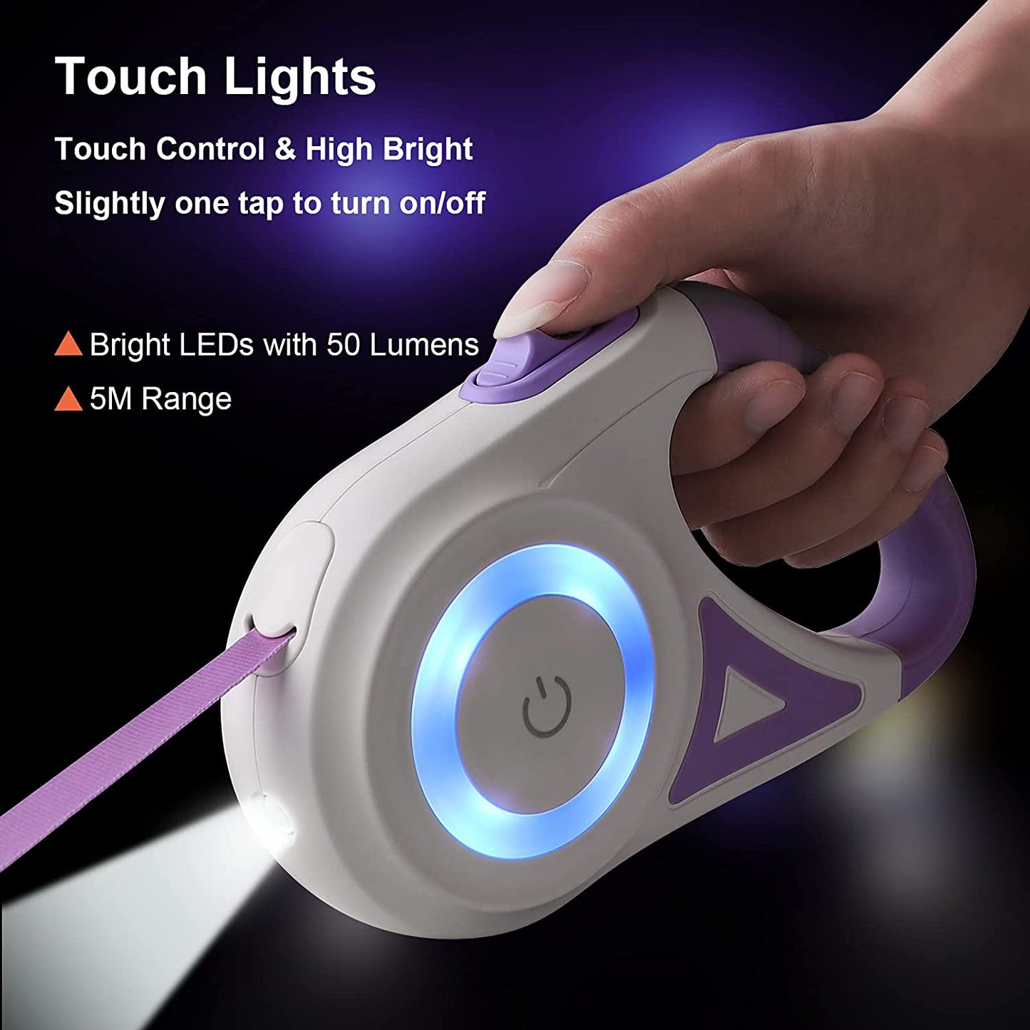Dog Leash Retractable with Light, 5M/16 Ft Extendable Dog Lead for Night Walking