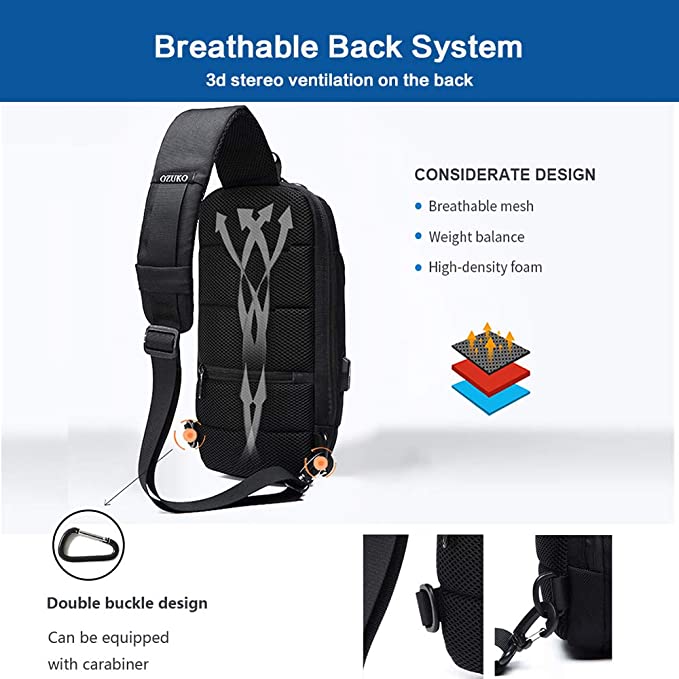 Sling Backpack USB Anti-Theft Men'S Chest Bag Casual Shoulder Bag